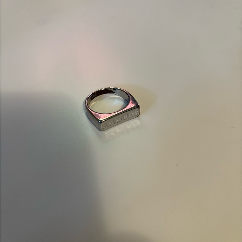 Playboy Black and Silver Logo Ring